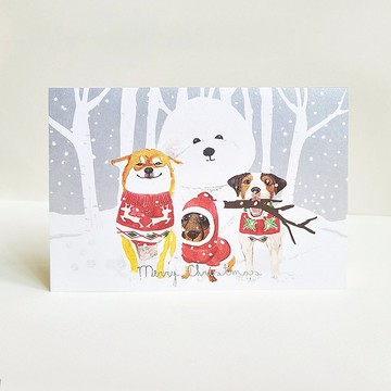 聖誕卡-Bichon Frisé snowdog比熊雪狗+Xmas gift 聖誕禮物