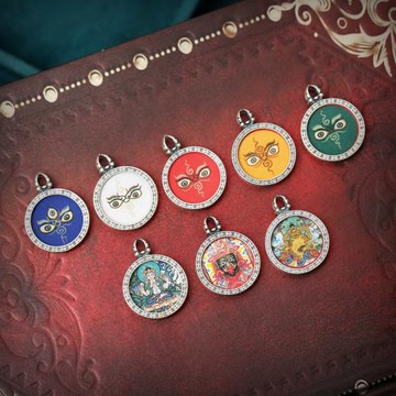 S925純銀復古泰銀十二生肖唐卡五路財神扎基拉姆吊墜diy項鏈配件