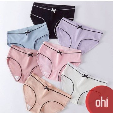 【ohi】『熱銷中』純棉螺紋內褲 蝴蝶結無痕提臀透氣女內褲 包臀無縫中腰三角褲 底褲內褲 日系內褲(GUY001)