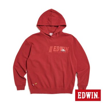 EDWIN 男裝 小騎士寬版長袖連帽T恤-暗紅色