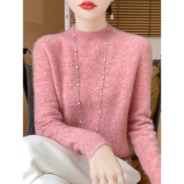 2025秋冬點紗套頭羊毛衫女半高領加厚毛衣洋氣大碼寬松針織打底衫