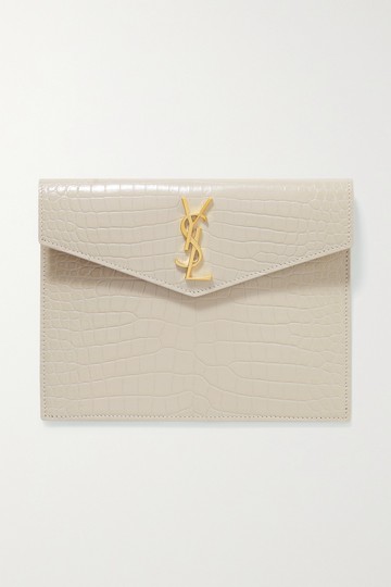SAINT LAURENT - Uptown Mini Croc-effect Leather Pouch - Cream - one size