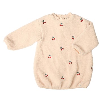 akachan honpo - 洋裝-刷毛 刺繡-淺卡其色