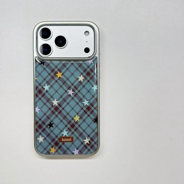 格紋星星適用蘋果16/15Promax手機殼iPhone13電鍍11小衆14可愛12