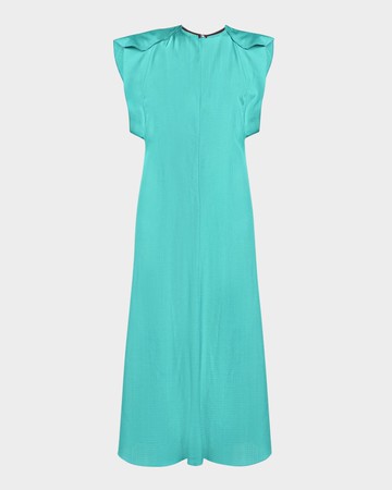 Folded Cap-Sleeve Midi Dress