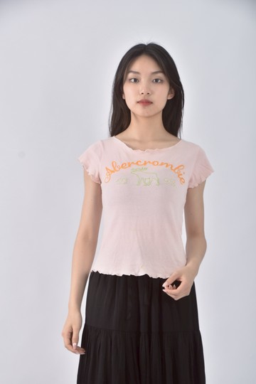 (M) abercrombie fitch棉質純棉木耳邊粉色短袖上衣