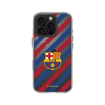 iPhone 16 Pro Clear Case（相機按鈕） 透明 - FC Barcelona - Logo - Striped Background
