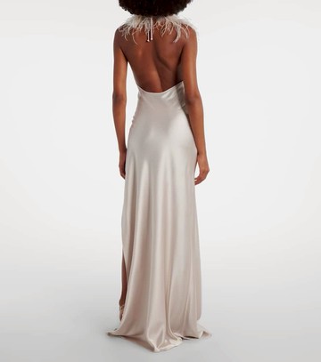 The New Arrivals Ilkyaz Ozel Jazzy feather-trimmed satin gown