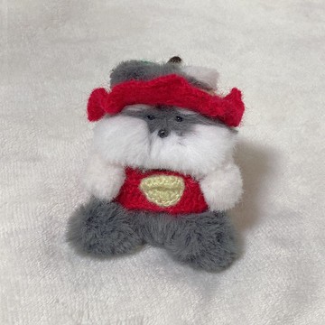 圓滾滾寶寶雪納瑞 蘋果農場鑰匙圈絨毛娃娃 (含帽子、衣裳)