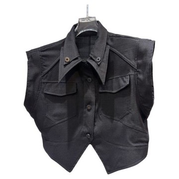 【現貨】2026春季新款甜酷辣妹雙層領口袋設計純色肩墊馬夾外套潮