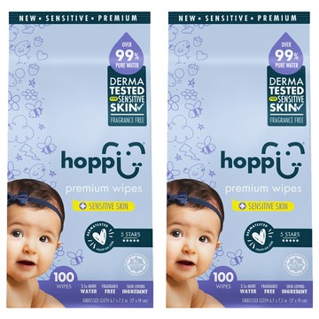 hoppi 嬰兒純水濕紙巾 低敏升級版 口手適用 20張  100張  2袋