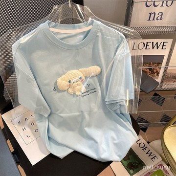 P3-[限時特賣]T恤 短袖T恤 短袖上衣 女生上衣MRM設計感小眾奶藍色立體玉桂狗可愛短袖T恤女2024ins潮別緻上