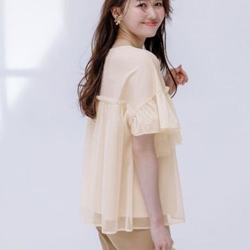 疊層薄紗  日單女裝 圓領短袖T恤