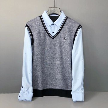 外貿工廠尾貨剪標男青年毛衣毛衫假兩件牛津紡襯衫領加絨加厚韓版