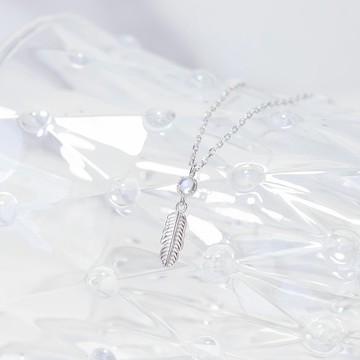 月光石925純銀羽毛項鍊