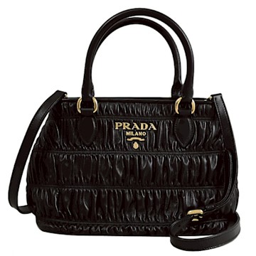 PRADA 抓皺造型NAPPA皮革兩用手提包(黑)