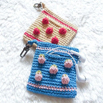 文青風 立體小草莓耳機收納袋 可客製