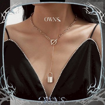 🥀旺斯女孩🥀扁鏈垂鎖Y字項鍊小鎖頭項鍊鈦鋼項鍊OT扣設計chocker鎖骨項鏈