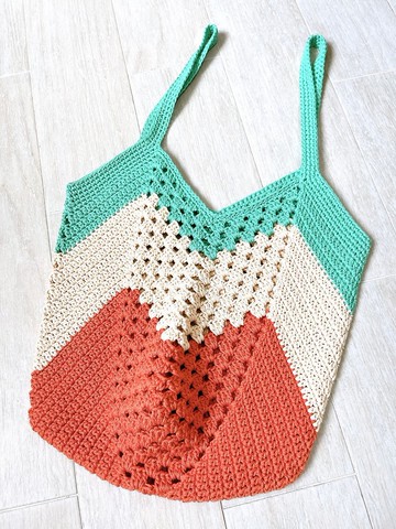 4角網格編織 橘米薄荷綠拼色 肩揹袋