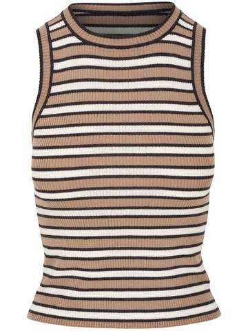 Brunello Cucinelli - striped sleeveless knitted top - women - Virgin Wool/Cashmere - S - Brown