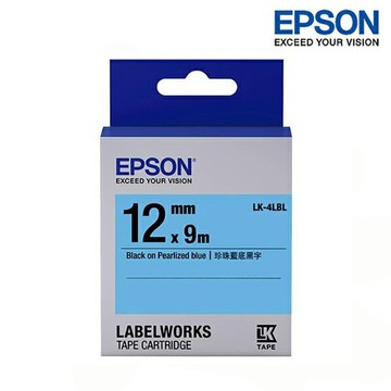 EPSON LK-4LBL 珍珠藍底黑字 標籤帶 珍珠彩系列 (寬度12mm) 標籤貼紙 S654420