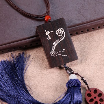 小葉紫檀鑲嵌如意掛件無事牌黑檀國風掛飾木鑲銀紅木飾品廠家批發