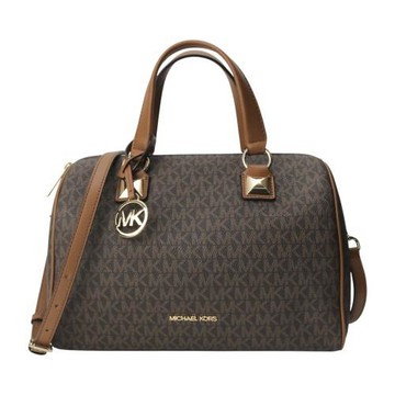 MICHAEL KORS-老花 MK LOGO 吊飾兩用保齡球包(駝咖色)小款