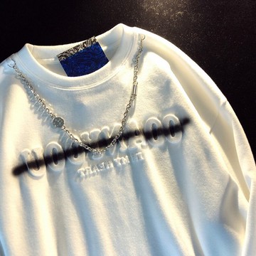 歐美hiphop復古別致項鏈字母衛衣女春秋季寬松高街嘻哈小眾上衣潮