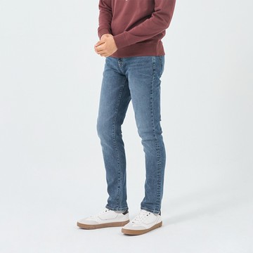 GIORDANO 男裝高彈力錐形牛仔褲 - 03 中藍