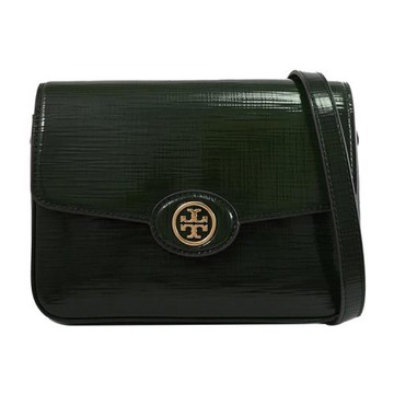 TORY BURCH 154731 質感十字壓紋漆皮翻蓋肩斜包.深綠