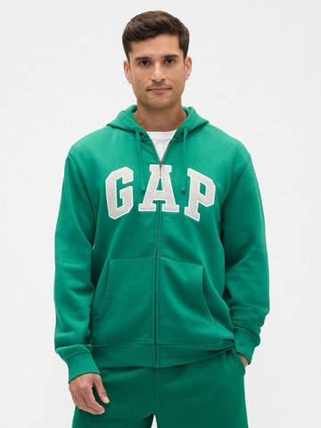 男裝 Logo刷毛連帽外套-綠色