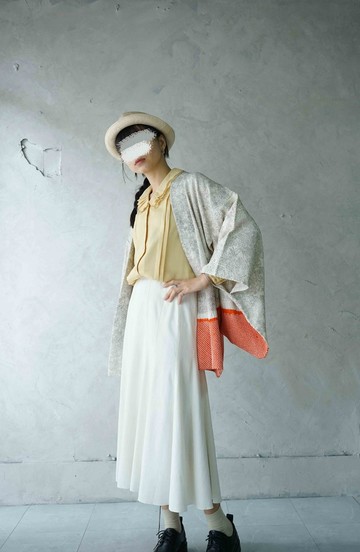 尋寶古著-日本製氣質白色夏季棉麻八分剪接波浪長裙