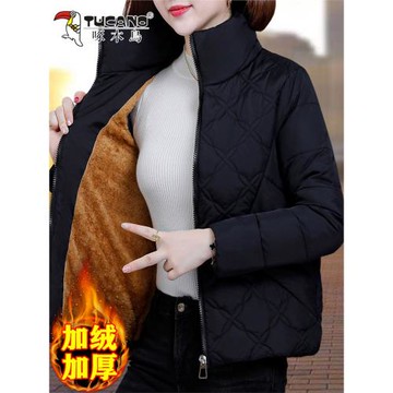 啄木鳥羽絨棉服女款2025年冬季新款中年媽媽冬裝加絨加厚棉衣外套