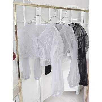 eve 溫柔朦朧輕盈薄紗透視花邊長袖短款罩衫開衫