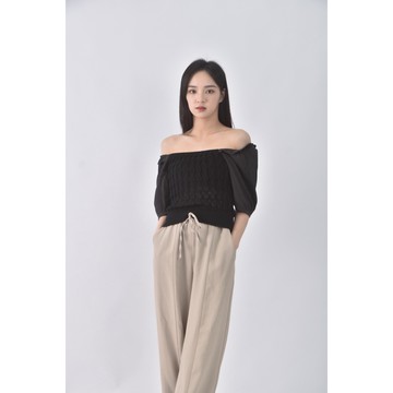 (S) 針織泡泡袖黑色短袖上衣二手衣