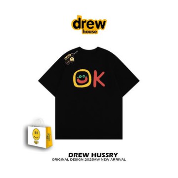 drew笑臉潮牌美式字母印花短袖t恤男女bf寬松半袖純棉重磅情侶INS