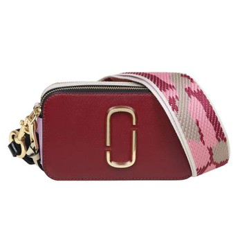 MARC JACOBS SNAPSHOT 防刮撞色雙層斜背/相機包-酒紅/灰