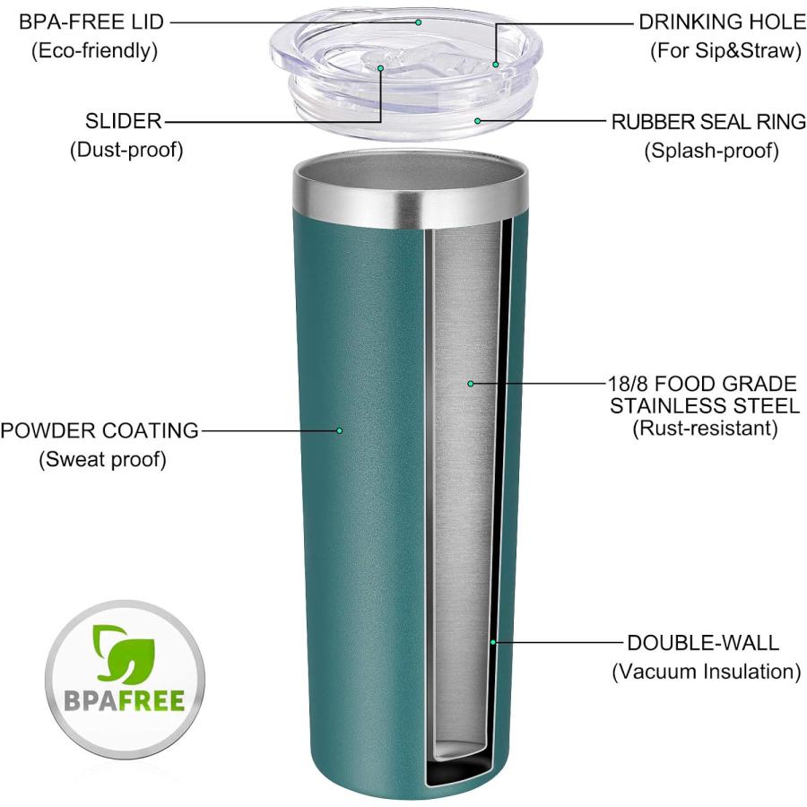 VEGOND Stainless Steel Skinny Tumbler  20 oz Vacuum Insulated Tumbler with Lid and Straw  Double Wall Coffee Cup  Travel Mug for Cold Hot Drinks  D