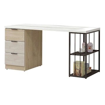 文創集 蘿克5尺三抽邊框鐵腳書桌(附插座單個)-151x60x75cm免組