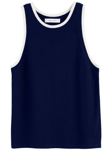 Chinti & Parker - contrasting-trim embroidered-detail tank top - women - Linen/Flax/Cotton - S - Blue