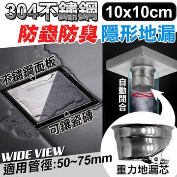 【WIDE VIEW】10x10cm隱形不鏽鋼方形地漏(不鏽鋼地漏 防臭地漏芯 防蟲地漏芯/T91+)