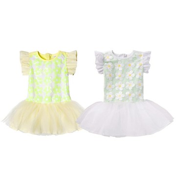 小飛袖洋裝 夏日 手工亮片 花朵 女童 連身裙 連衣裙 洋裙 Augelute 42144