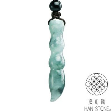 【漢石齋】天然翡翠A貨 文昌筆玉珮吊墜 冰糯種藍水飄花(41*8*9mm以上)