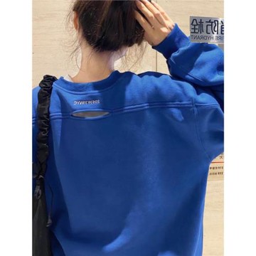 克萊因藍衛衣女士新款2025爆款寬松中長款遮屁股春秋冬季加絨外套