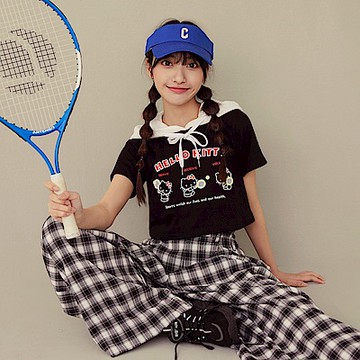 KITTY 運動會．純棉網球印花短版TEE-OB大尺碼
