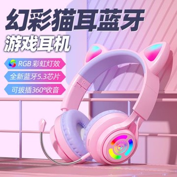 S3 爆款頭戴式貓耳朵藍牙耳機卡通 炫彩發光LED無線跑步運動耳麥