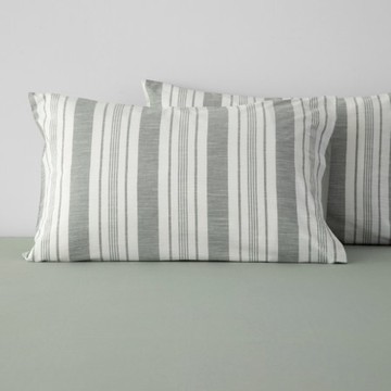 艾禮思色織純棉枕套2入 條紋綠