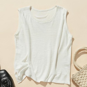 棉麻質感百搭背心 日常舒適透氣上衣 自然親膚 白色  240702-1