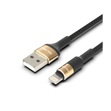 POLYWELL USB To Lightning 3A編織充電線 圓型鋁合金 /金色 /2M