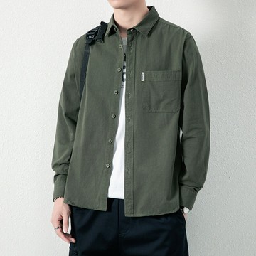 日系純棉長袖襯衫男2025新款春秋季休閑美式寬松工裝襯衣男士外套鑫弘-錦衣華服